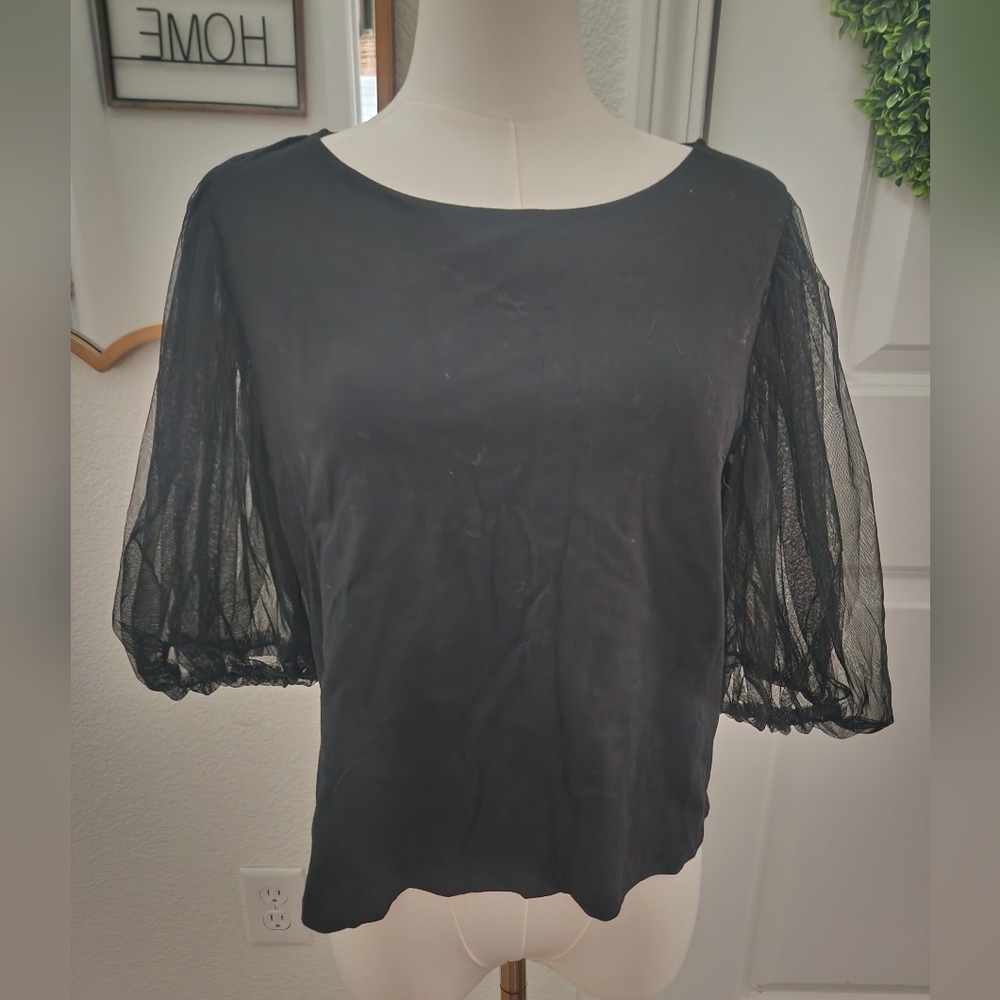 Elegant Black Mesh Sleeve Top